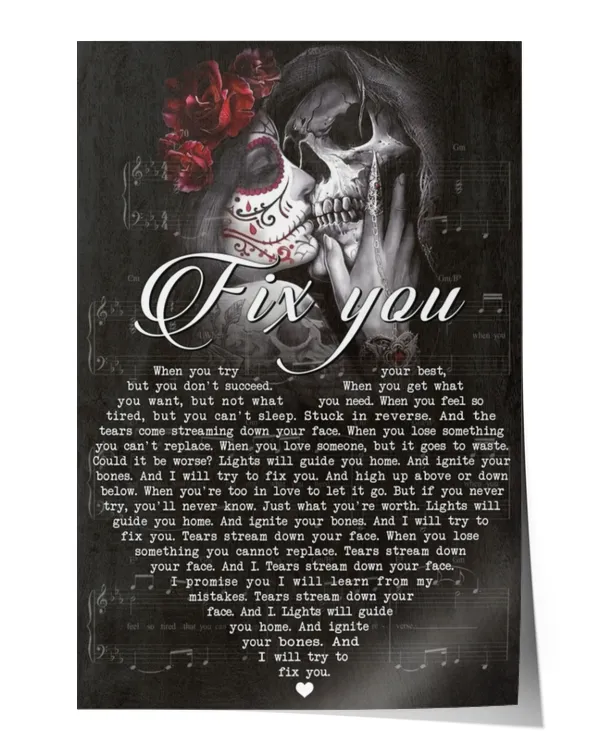 sugar skull couple  fix you  home decor wall vertical poster ideal gift