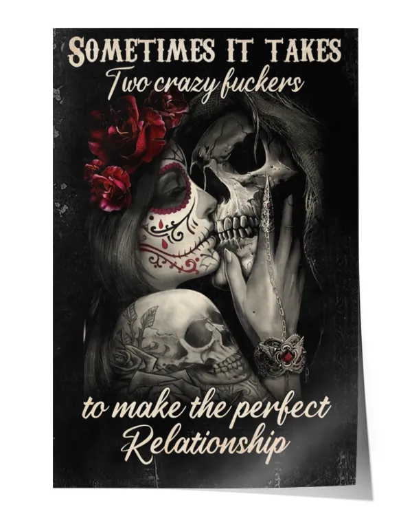 sugar skull couple  perfect relationship  home decor wall vertical poster ideal gift