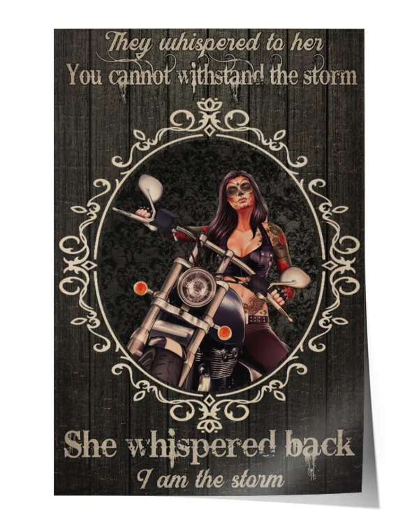 sugar skull dodt motorcycle girl whisper  home decor wall vertical poster ideal gift