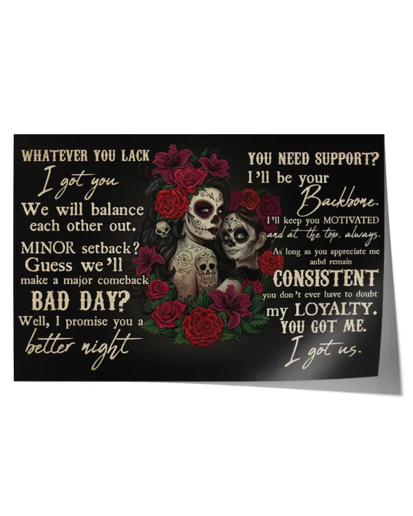 day of the dead mother and daughter we are a team  home decor wall horizontal poster ideal gift