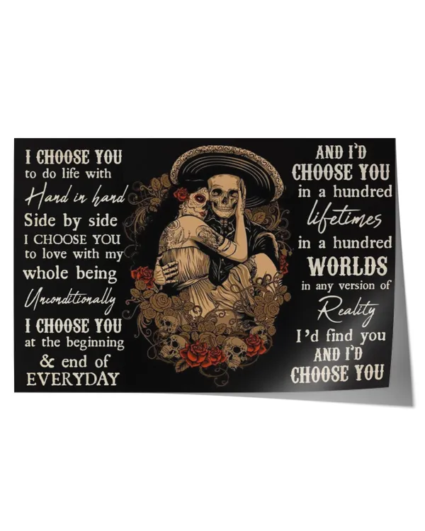 mexican skull couple i choose you  home decor wall horizontal poster ideal gift