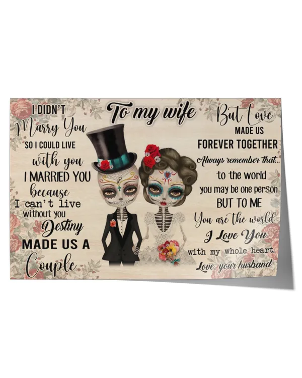 skull married couple i marry you  home decor wall horizontal poster ideal gift
