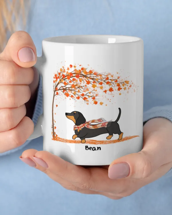 Fall Season Girl Loves Her Dachshund Personalized Mug, Gift For Dachshund Mom, Dachshund Lover Mug