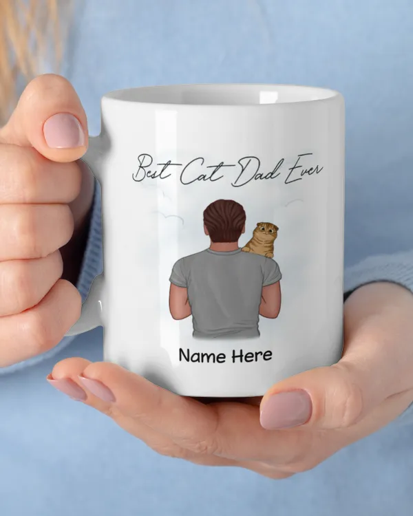 Dad Carrying Fluffy Cats On Shoulder Best Cat Dad Ever Personalized Mug, Gift For Cat Dad