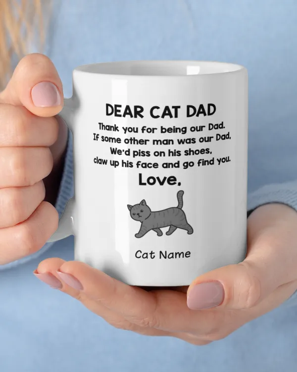 Dear Cat Dad Personalized Mug, Gift For Dad, Father's Day Mug, Cat Lover