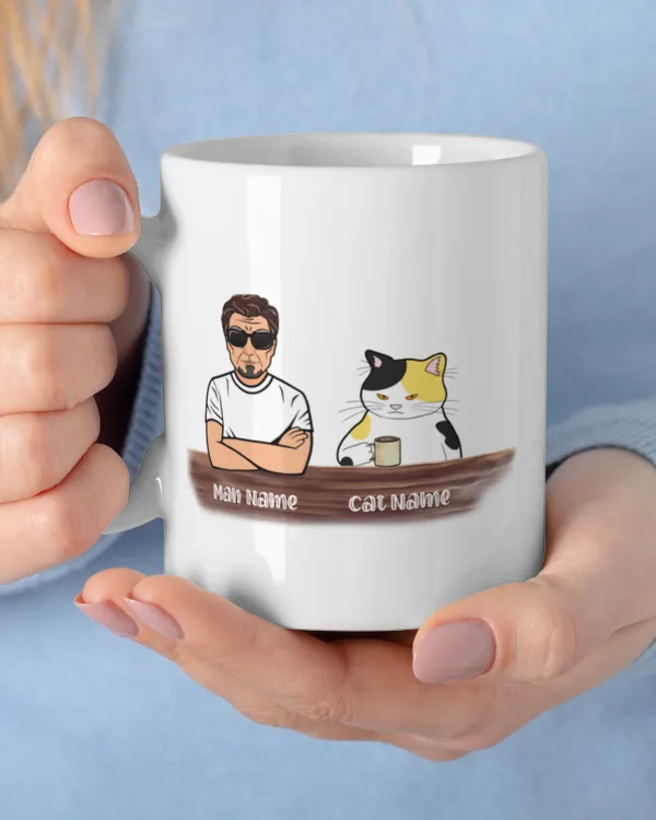 Dear Cat Dad Old Man Personalized Mug, Best Cat Dad Ever Mug, Gift For Cat Lover