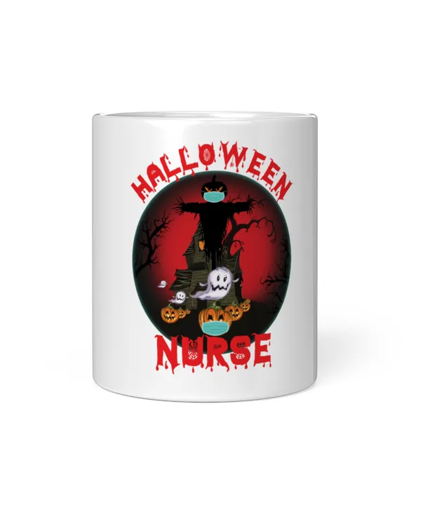 Halloween Nurse White Mug, pumpkin halloween ghost scarecrow