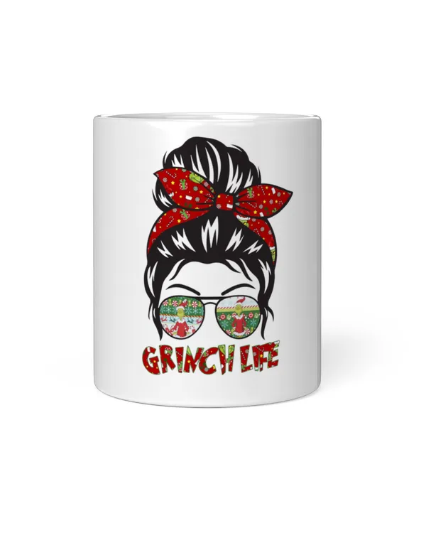 Grinch Life Mama Mom Life Head Messy White Mug