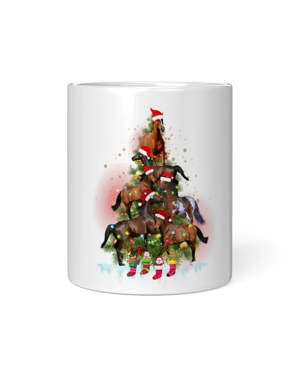Horse Tree Christmas Sock White Mug