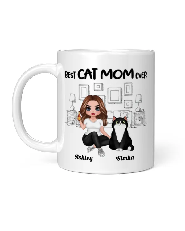 Outline Background In House Best Cat Mom Ever Personalized Mugs QTCAT241222A1
