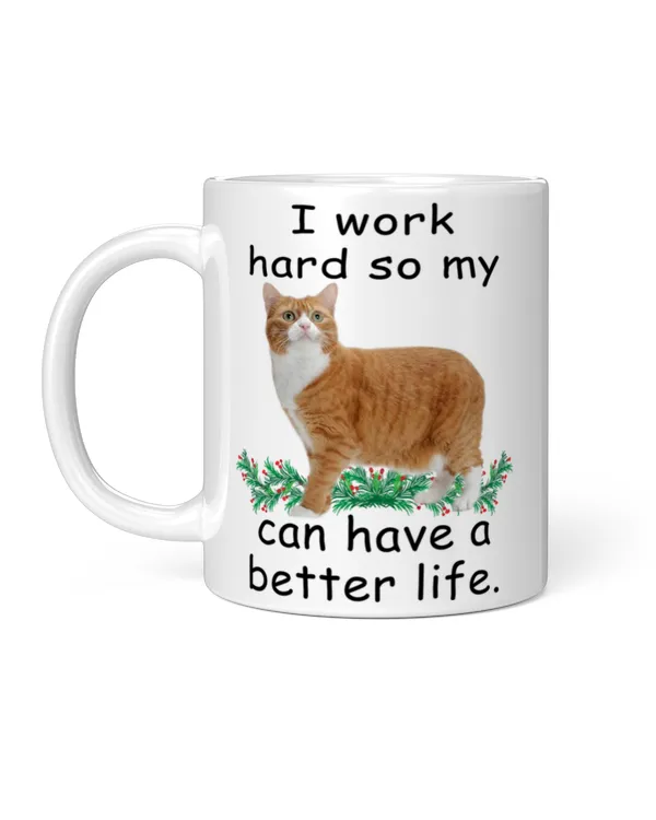 I Work Hard Manx Cat Red