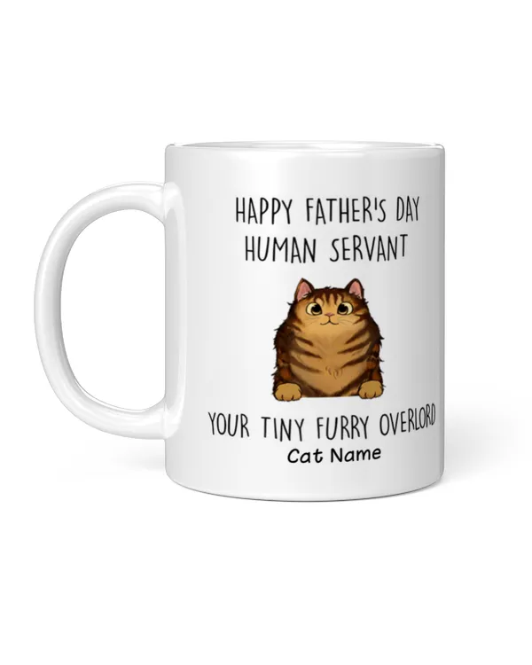 Happy Father‘s Day Human Servant Gift For Cat Dad Personalized Mug, Cat Lover Gift