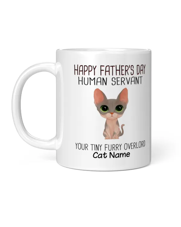 Watercolor Cute Cats Happy Father‘s Day Cat Human Servant Personalized Mug (11oz), Gift For Dad Cat