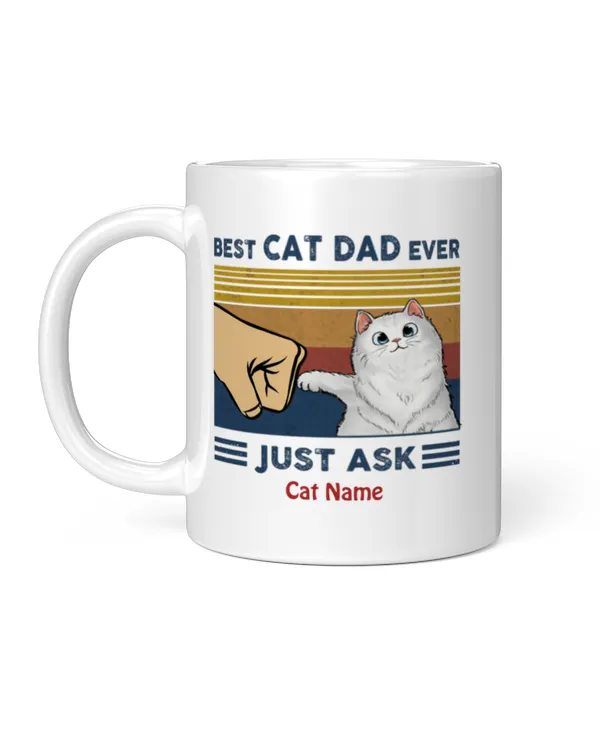 Best Cat Dad Fluffy Cat Personalized White Mug, Gift For Cat Dad, Cat Lover Mug