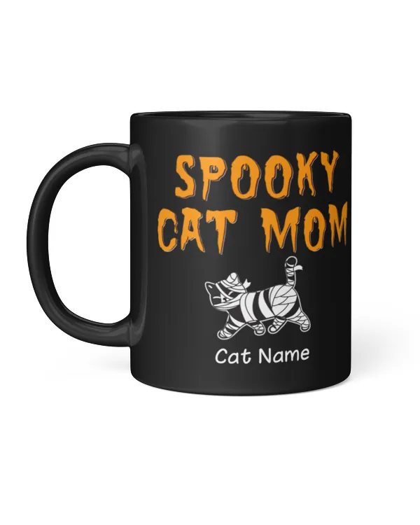 Halloween Cat Spooky Cat Mom Personalized Cat Mom Coffee Mug, Halloween Gift For Cat Mom, Cat Lover Gift
