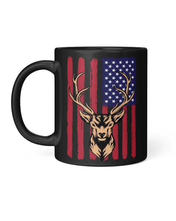 Deer Head Vintage US Flag