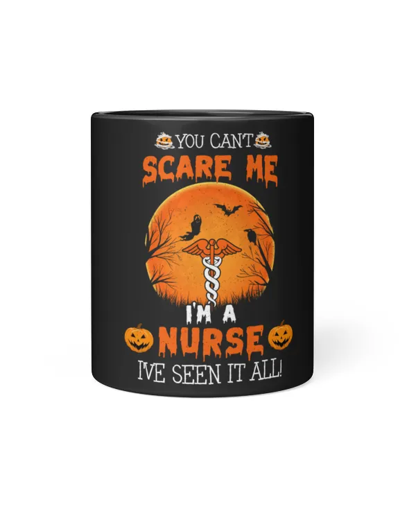You can't Scare me I'm a Nurse Halloween Black Mug, pumpkin blood moon ghost
