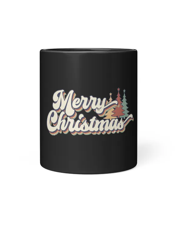 Vintage Merry Christmas Shirt Christmas tree Black Mug