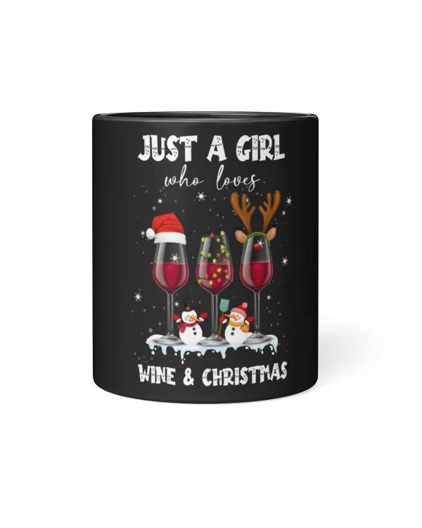 Just A Girl Who Loves Wine & Christmas, Snow scarecrow Black Mug