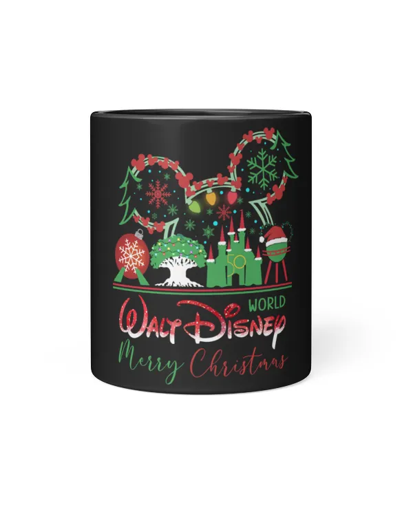 Walf Disnep Merry Christmas Snowflakes Black Mug