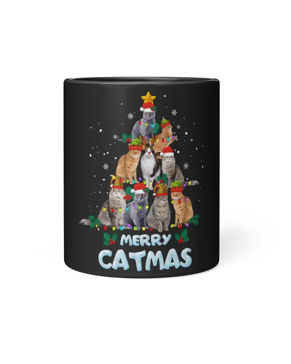 Merry Catmas Tree Black Mug 11oz
