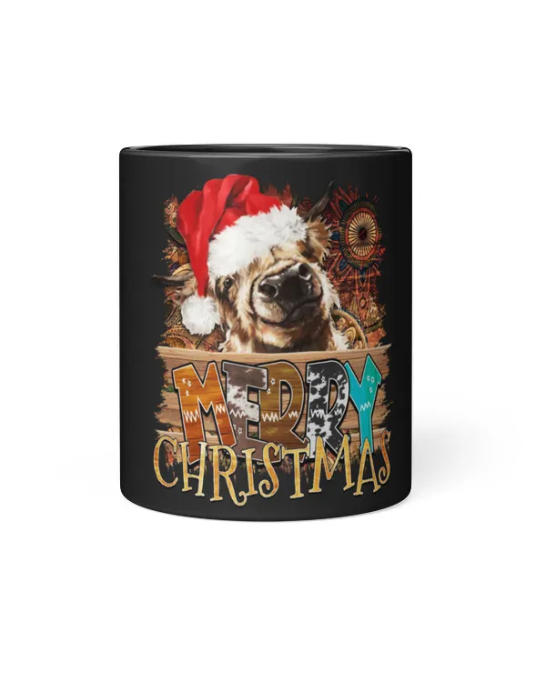 Merry Christmas Heifer Black Mug 11oz