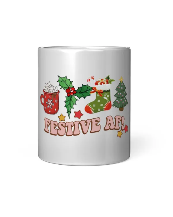 Merry Christmas Fesstive Af Magic Mug, Mistletoe and tree rotor Christmas Sock