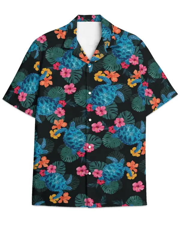 Tropical Turtle Hibiscus Flower Multi Color Hawaii Hawaiian Shirt