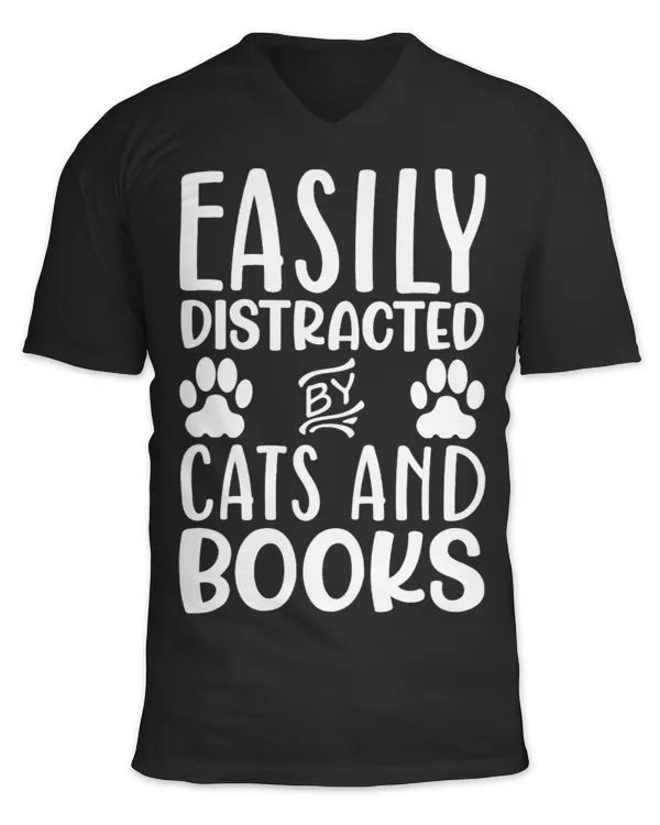 Reading Book Womens Easily Distracted By Cats And Books Funny Cat Mom Reader