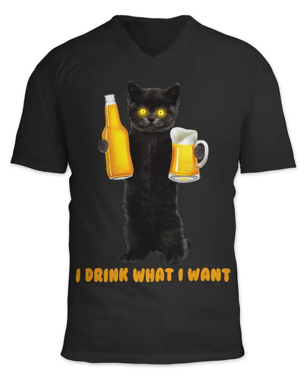 Beer I Drink What I Want Funny Black Cat Holds Beer Drinking Team90