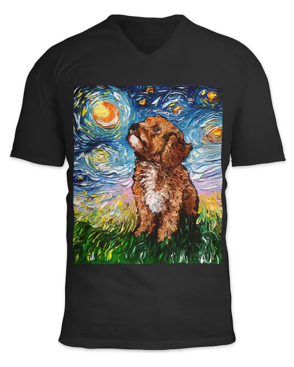 Cavapoo Starry Night Impressionist Dog Art by Aja