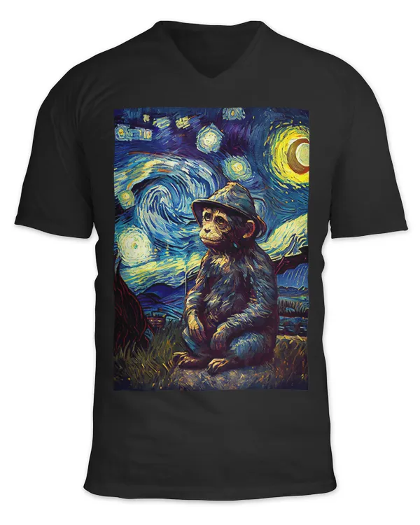 Starry Night Famous Painting Style Monkey