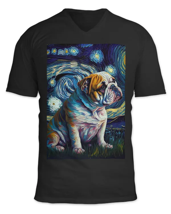 Starry Night Famous Painting Style Bull Dog