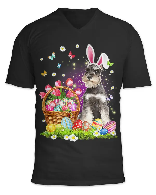 Cute Bunny Schnauzer Dog Easter Eggs Basket Easter Day