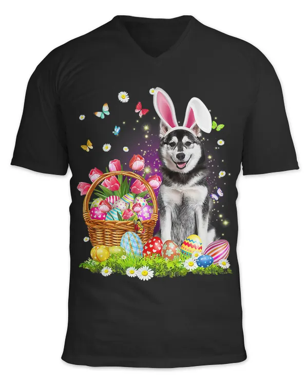 Cute Bunny Husky Dog Easter Eggs Basket Easter Day