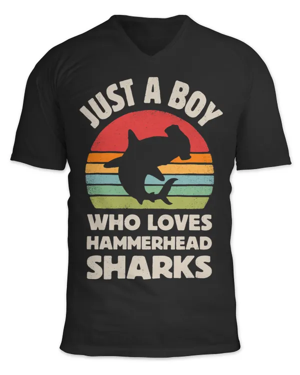 Hammerhead Shark Just A Boy Who Loves Sea Animals Men Retro