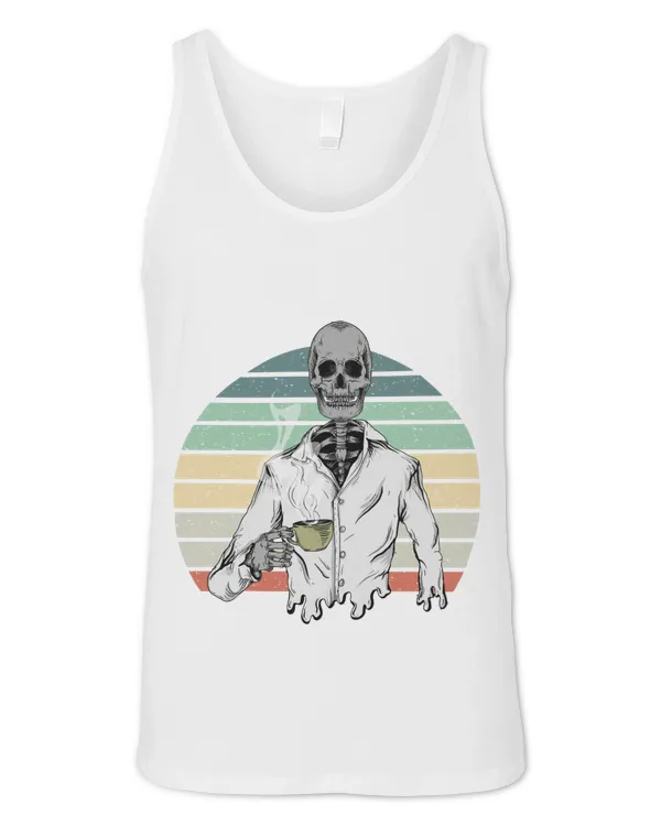 Skeleton DRINKING HOT COFFEE Unisex Jersey Tank