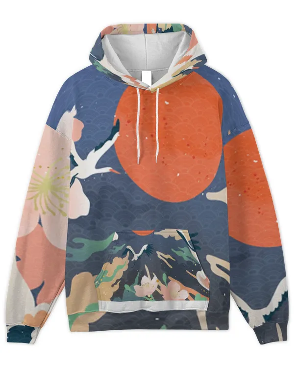 Japanese Blossoms Flower And Flamingo Hoodie T-Shirt