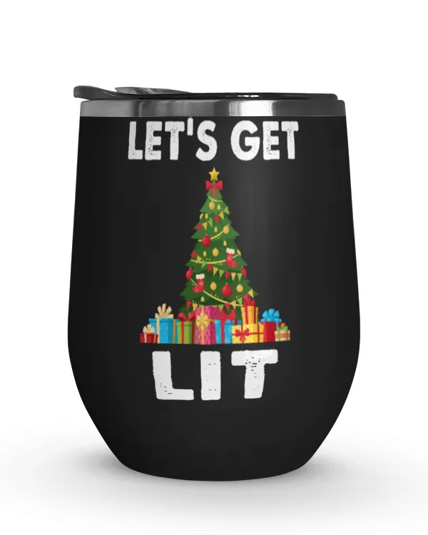 Let's Get Lit Wine Tumbler (12 oz), Christmas Tree gift box