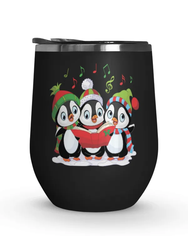 Merry Christmas Penguins Sing A SongWine Tumbler (12 oz)