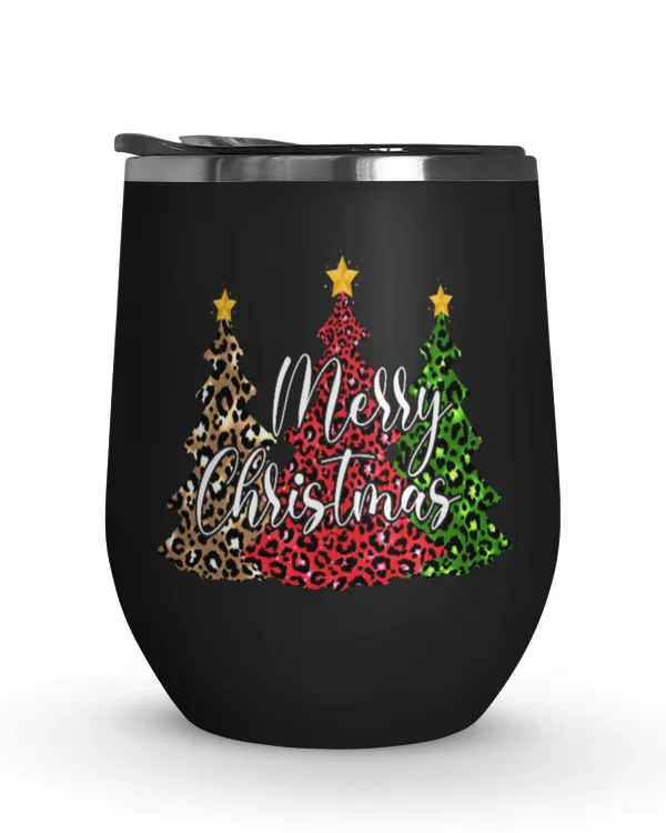 Merry Christmas Tree Wine Tumbler (12 oz)