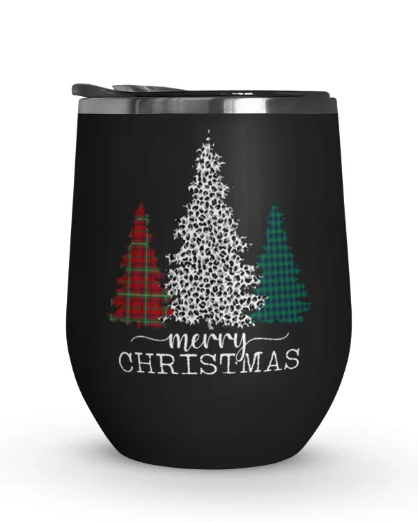 Merry Christmas Trees Wine Tumbler (12 oz)