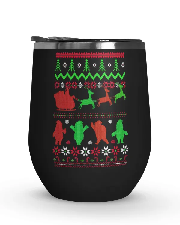 Merry Christmas Wool Motifs Wine Tumbler (12 oz)