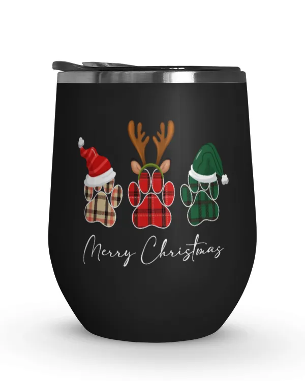 Paw Dogs Merry Christmas Wine Tumbler (12 oz)