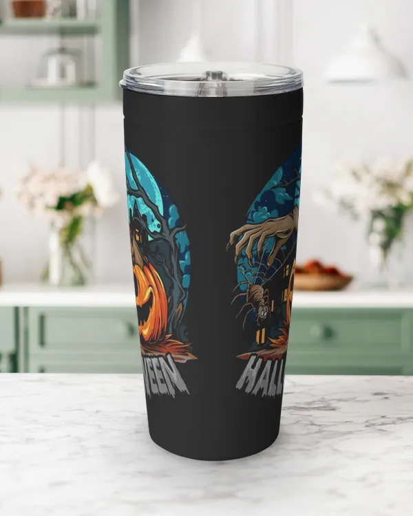 Pumpkin Halloween Tumbler With Scary Spider