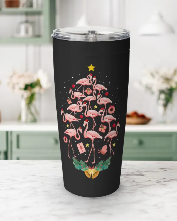 Flamingo tree Tumbler, christmas bell gift box star