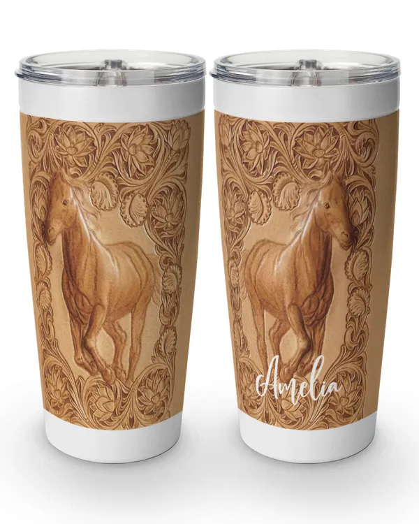 Personalized Custom Horse Leather Tumbler