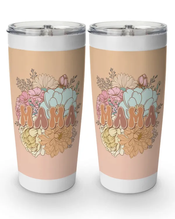 Retro Floral Mama Tumbler For Mom for Mother's Day, Mothers Day Gift For Mama, Cute Mama Travel Mug, Boho Retro Mama Tumbler Gift for Mom