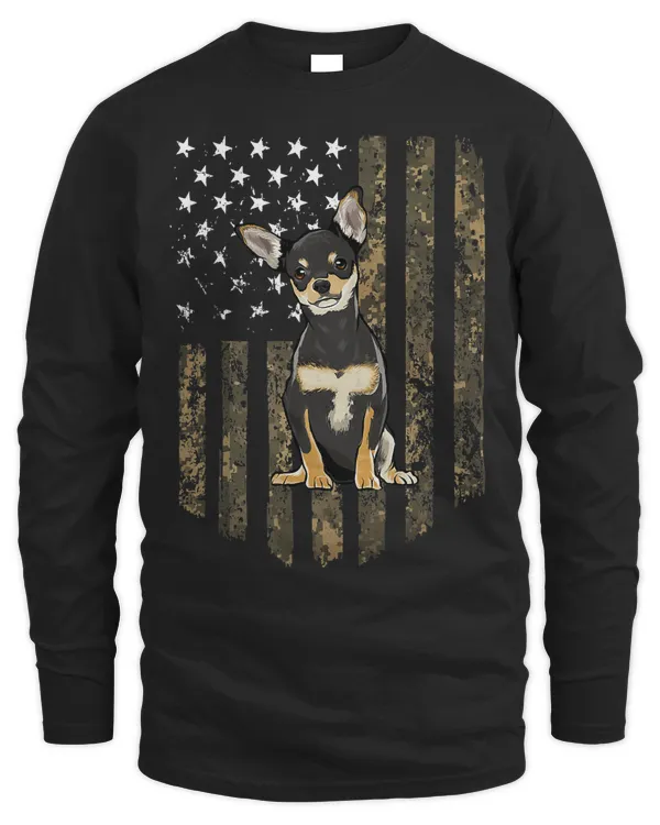 Camo American Flag Black Chihuahua 4th Of July USA T-Shirt