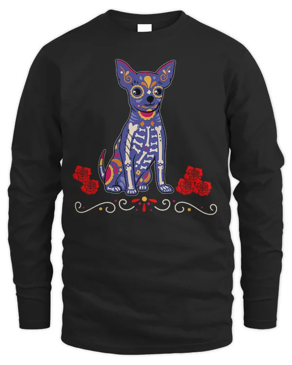 Día de los Muertos Day of Dead  Chihuahua Dog Roses Art T-Shirt